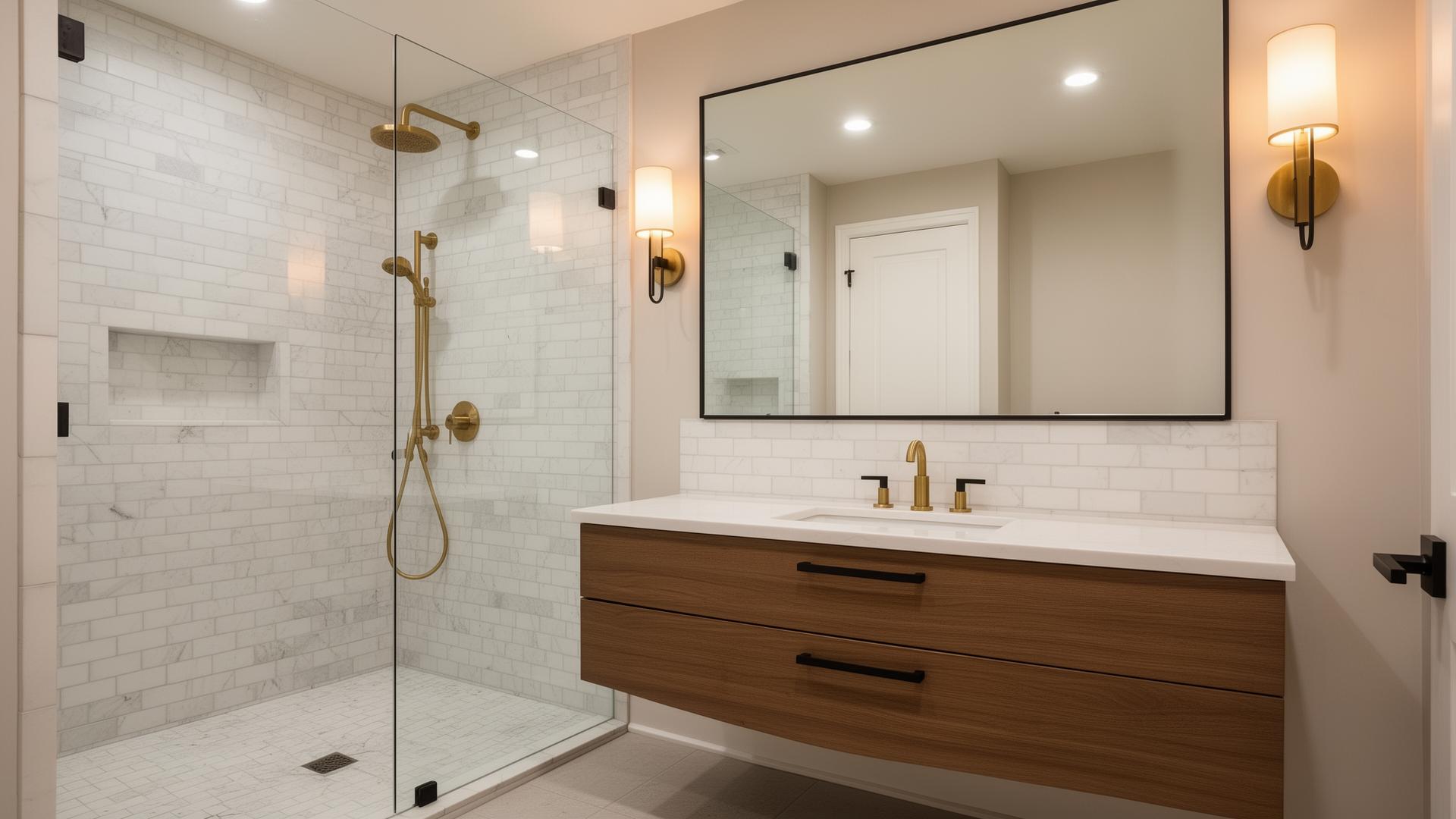 Premium bathroom renovation with marble tile